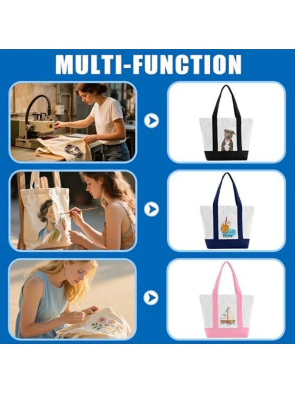 Stylish Mini Canvas Tote Bag with Pockets & Zipper - Perfect Small Everyday Bag - Picture 4 of 7